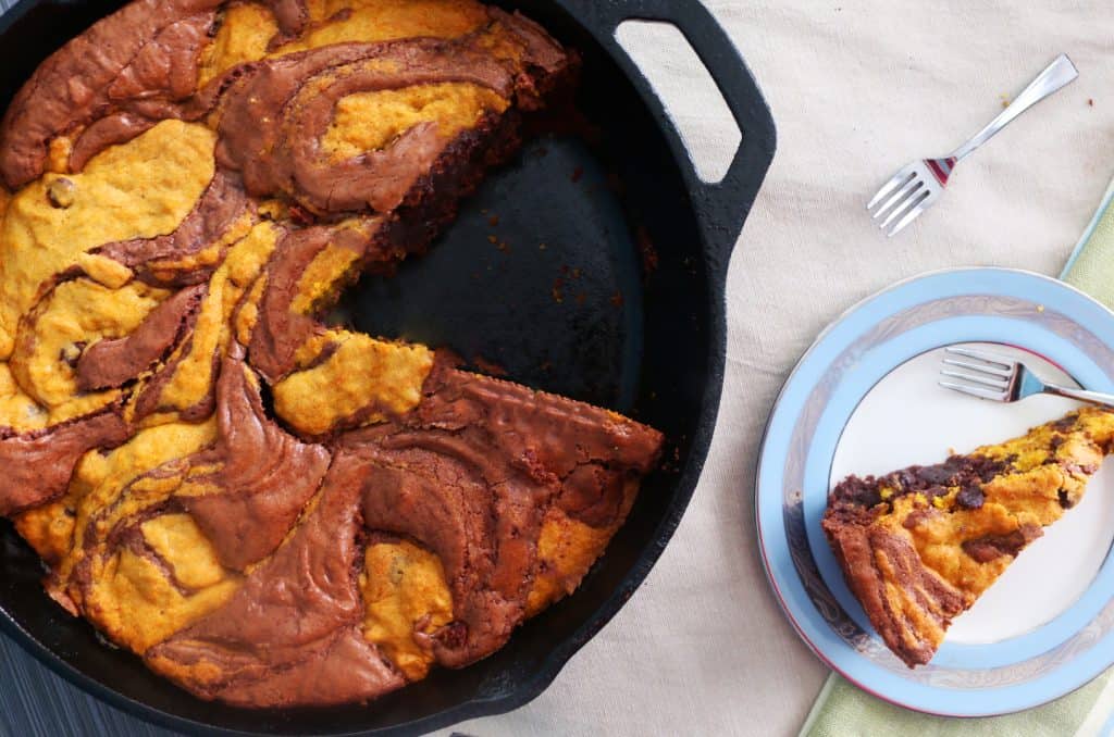 Brownie Swirled Pumpkin Chocolate Chip Cookie Skillet Cake Kitchen