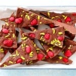 white metallic tray filled with Christmas chocolate fudge wedges.
