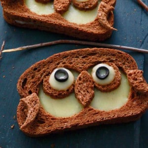 spooky Halloween sandwiches in the shape of owl.