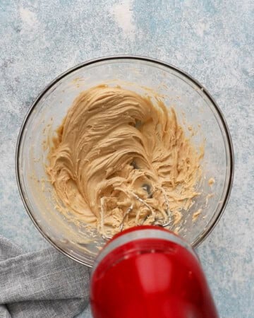 whipped brown cream in a glass bowl. 