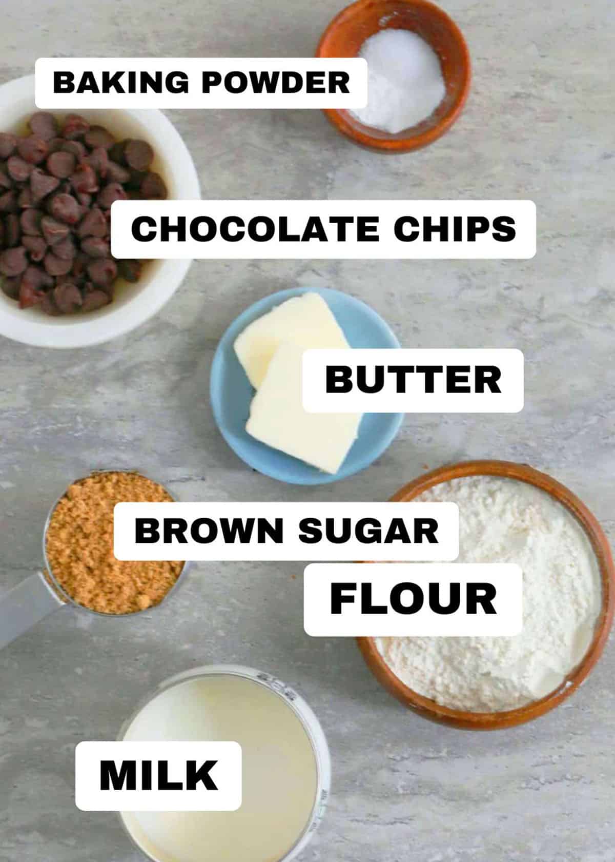 ingredients needed to make chocolate chip mug cake.