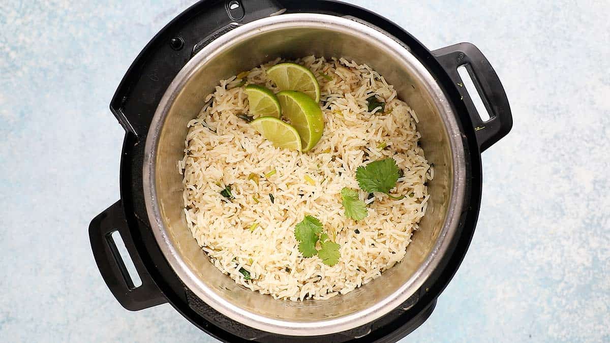 cooked cilantro lime rice in an instant pot.