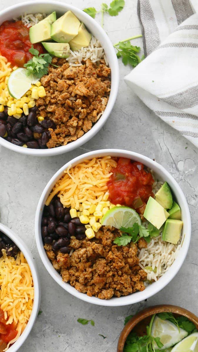 ground chicken burrito bowl meal prep