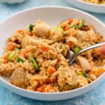 instant pot chicken fried rice in a white plate.