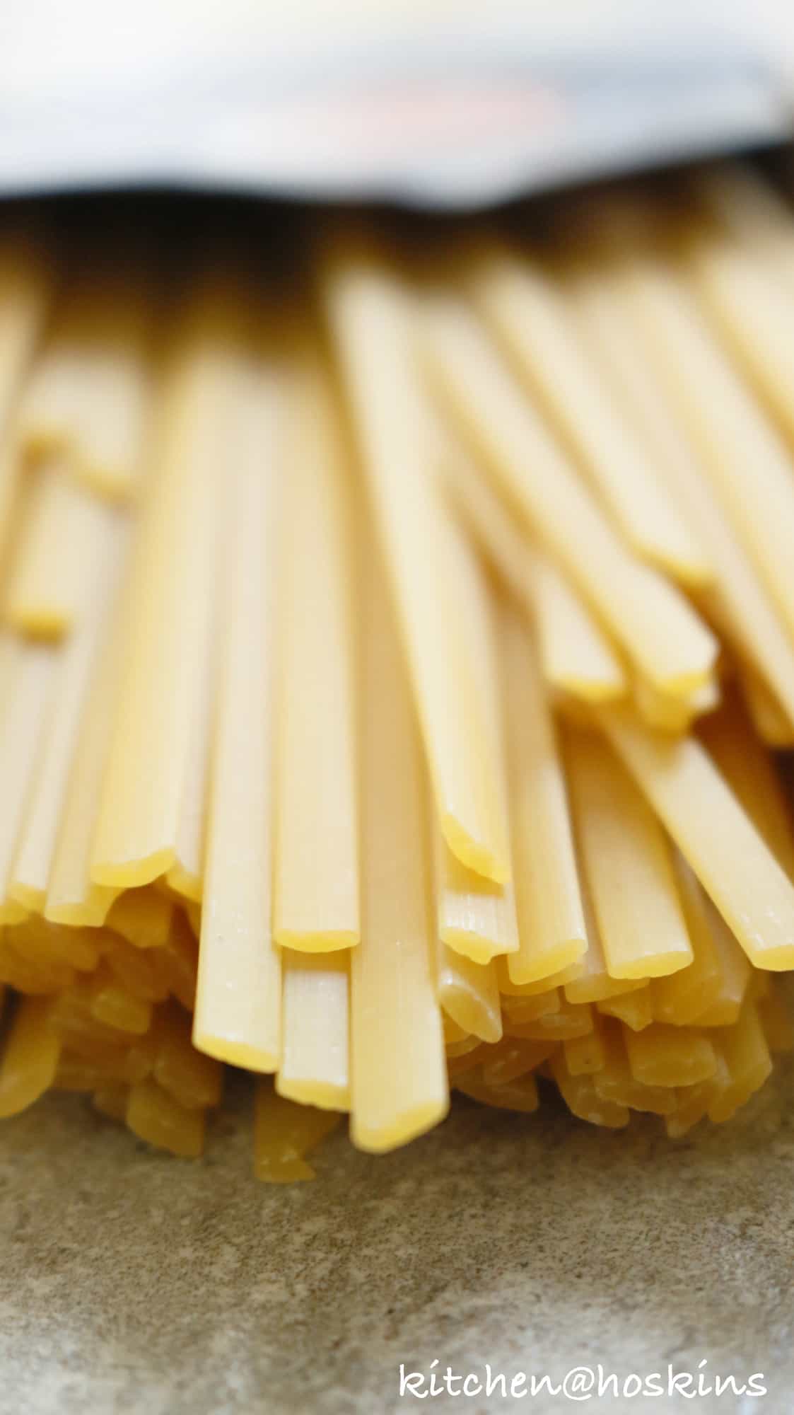 A box of uncooked fettuccini pasta