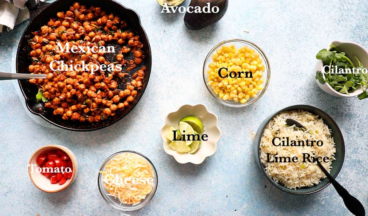 ingredients needed to make chickpea rice bowl.