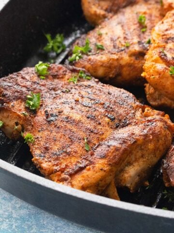grilled chicken on a grill pan.