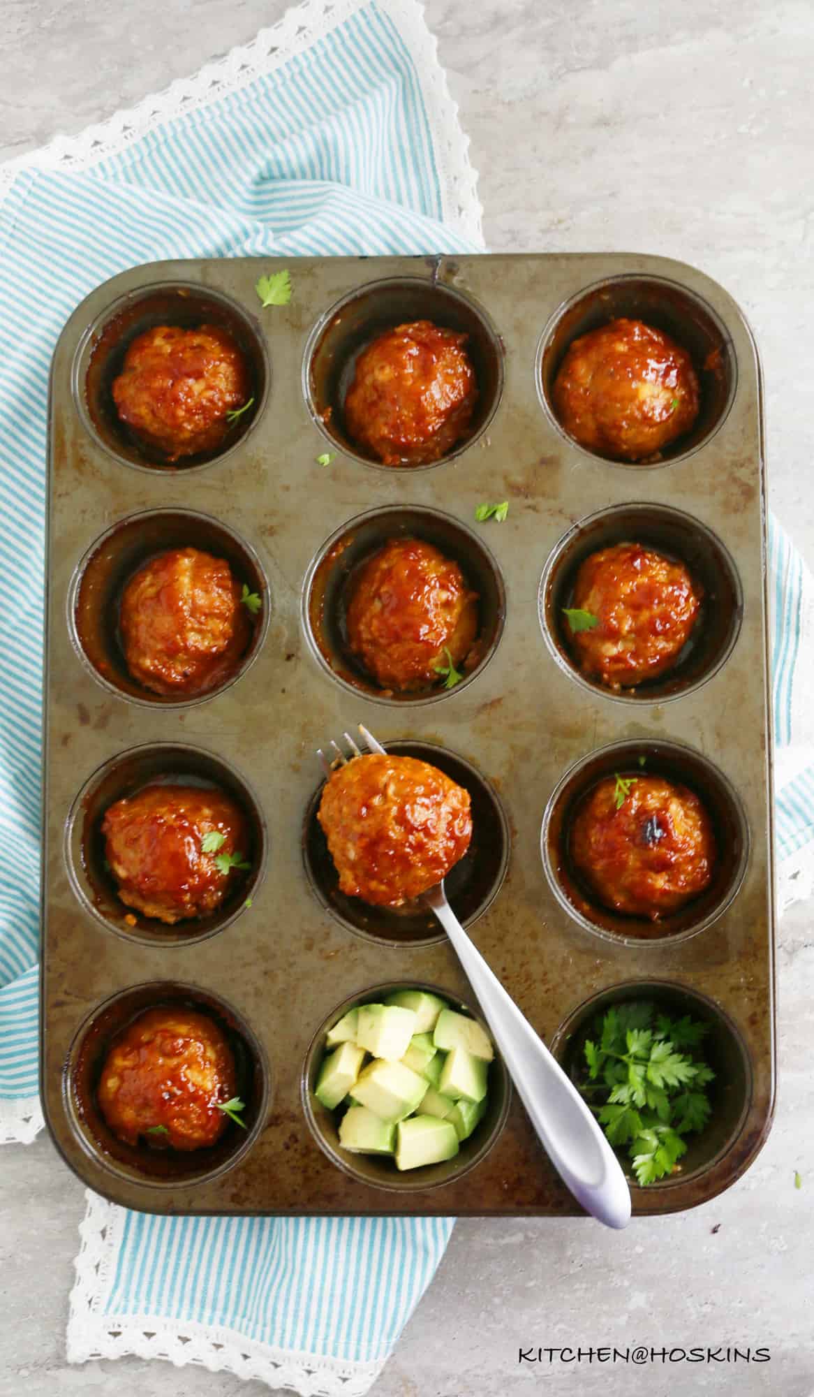 BAKED BARBECUE CHICKEN MEATBALLS WITH AVOCADO