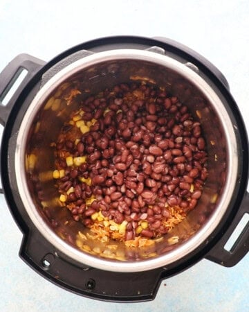 black beans and rice cooking in an instant pot.