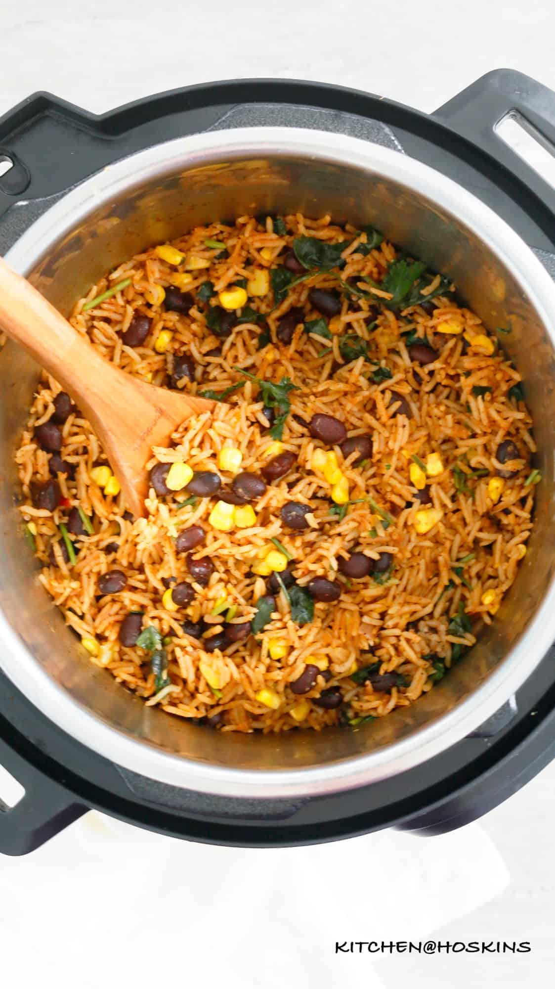 spicy instant pot cilantro lime rice with black beans and corn