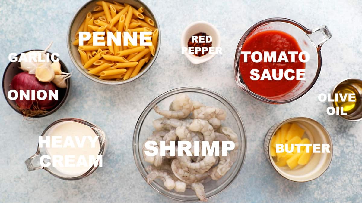 ingredients needed to make instant pot shrimp pasta.