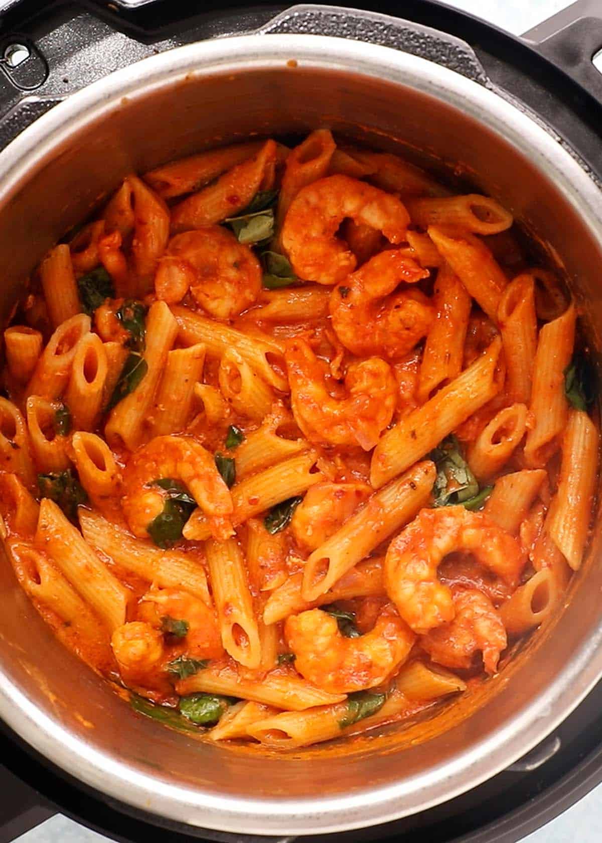 red shrimp pasta in an instant pot.