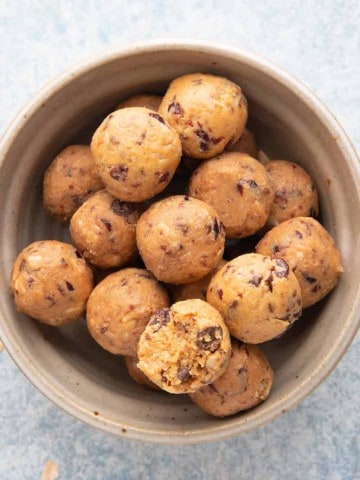 bowl filled with almond butter balls.