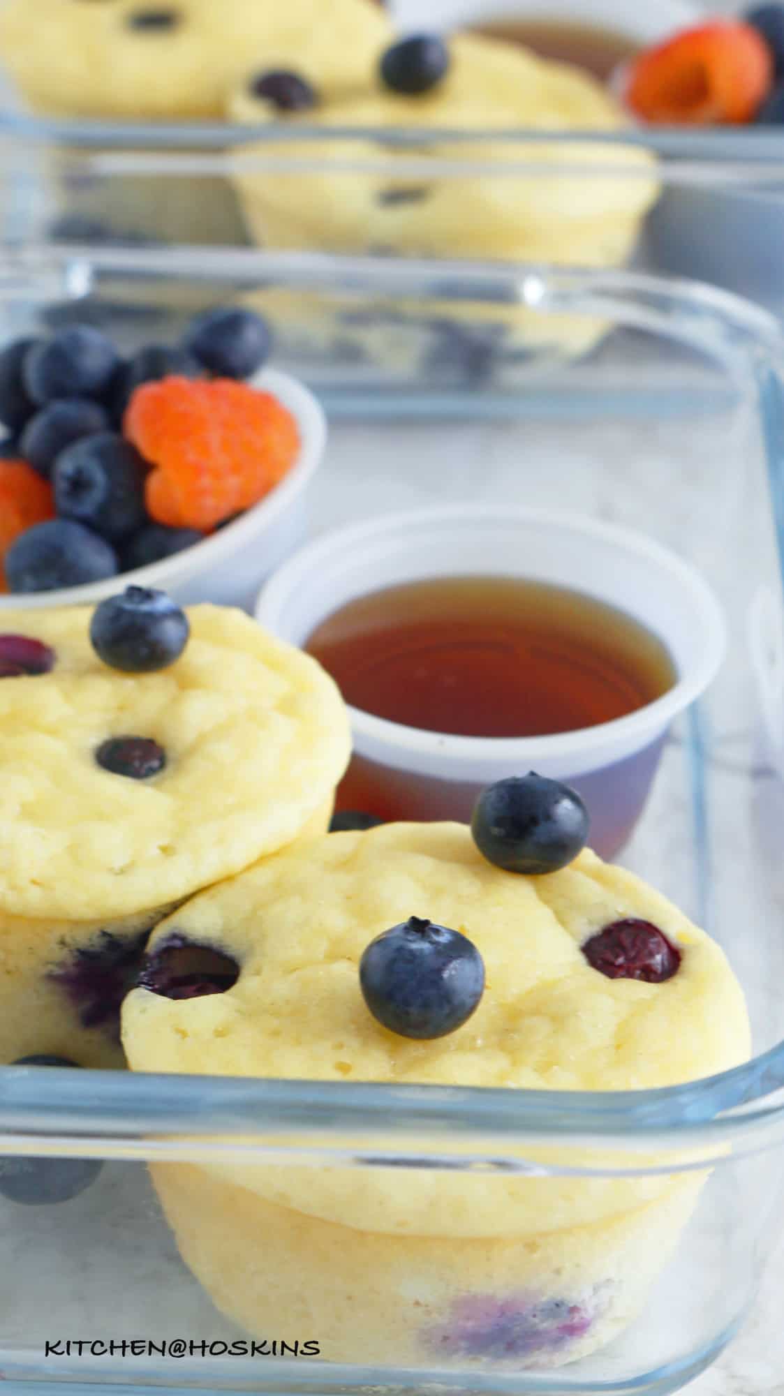 fluffy blueberry pancakes in a muffin pan
