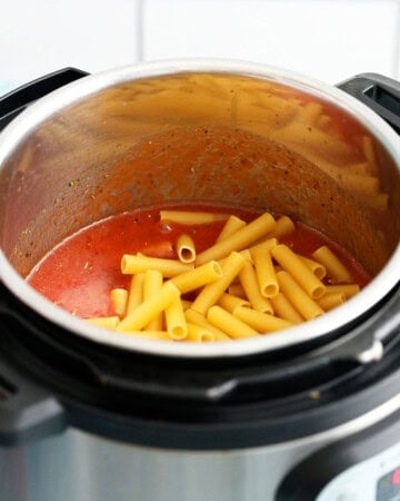 red sauce and yellow pasta in an instant pot.