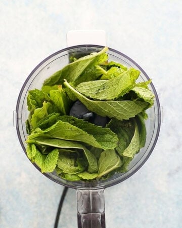 fresh mint leaves in a mini food processor.