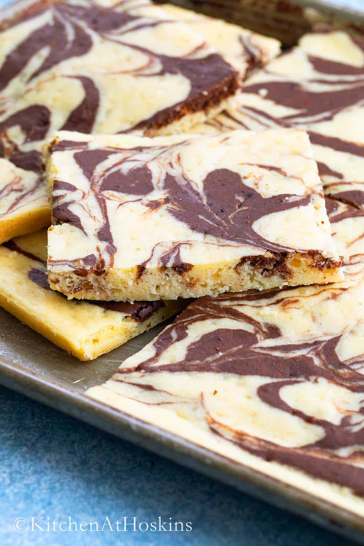 cut pancake squares on a baking sheet pan.