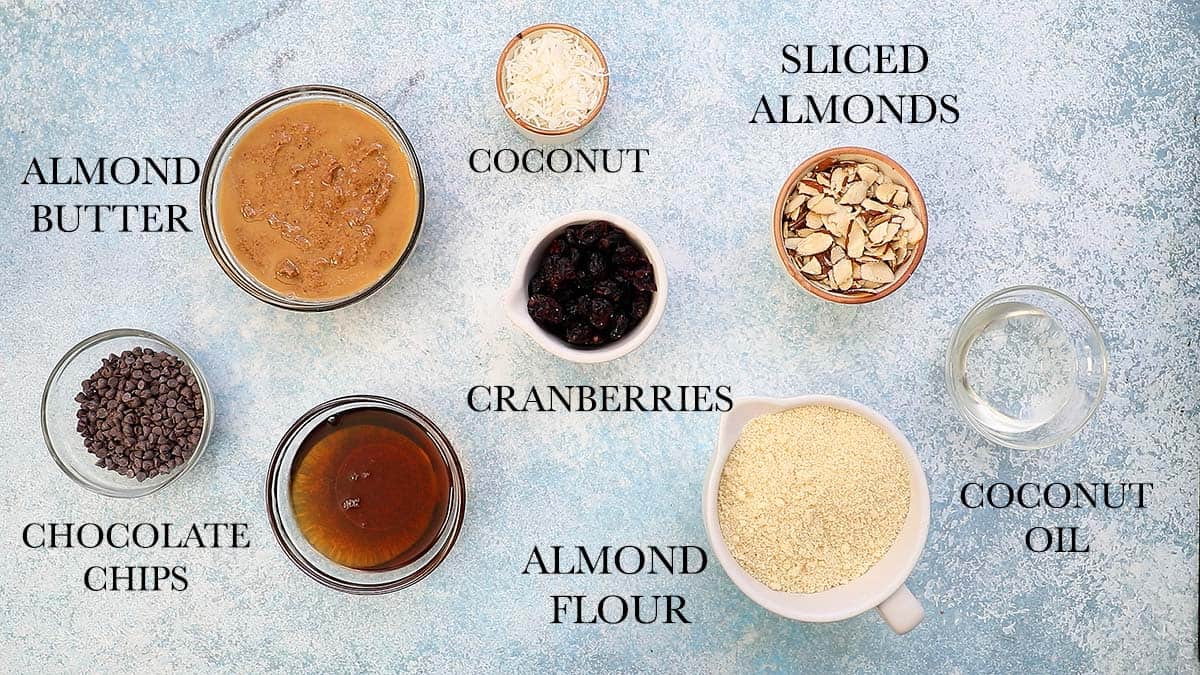 ingredients needed for making almond bars recipe.