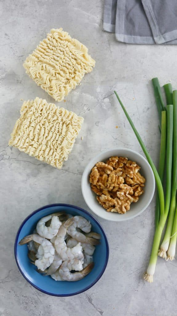ingredients to make honey walnut shrimp ramen noodles
