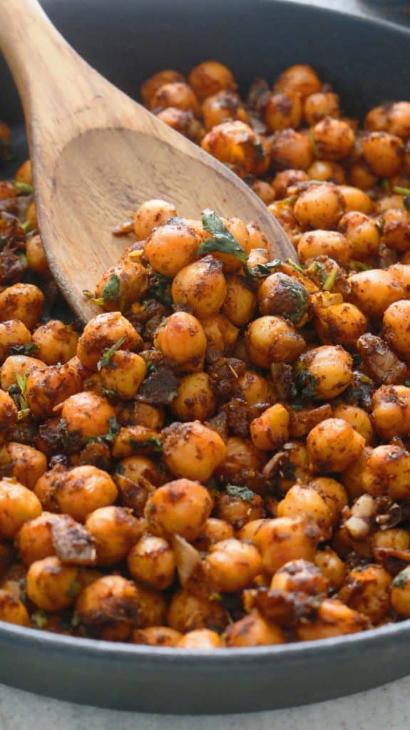 mexican chickpeas in a skillet