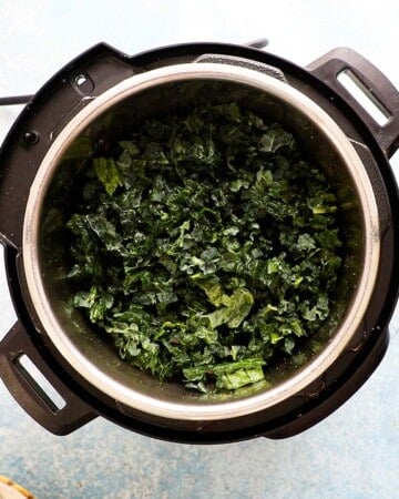 chopped kale leaves in an instant pot.