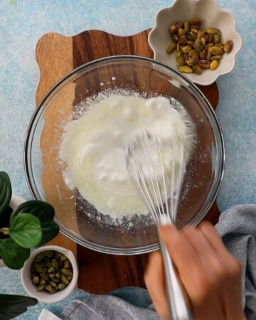 white liquid in a glass bowl.