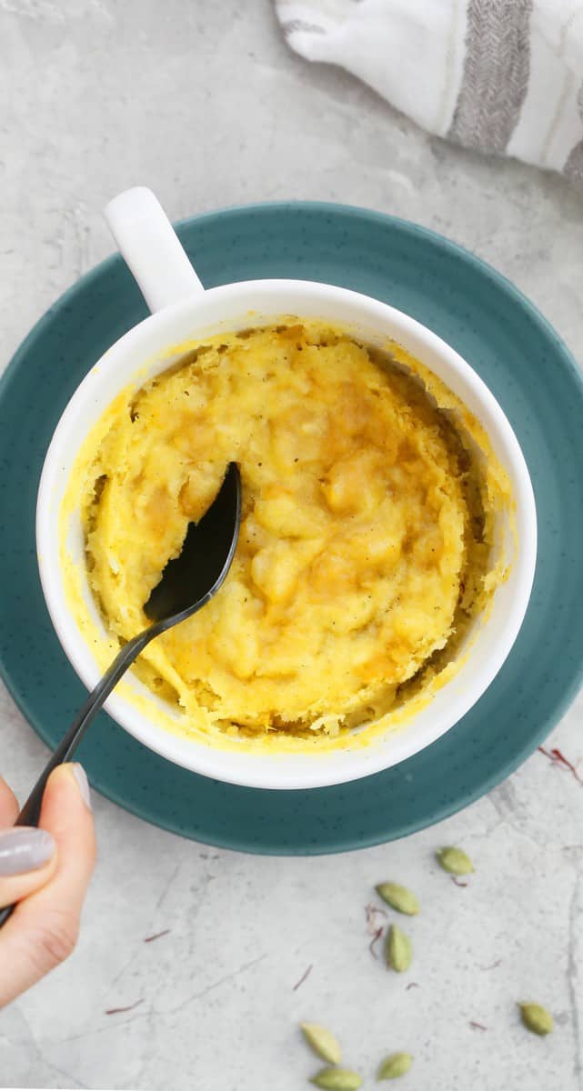 mango cake in a white cup.