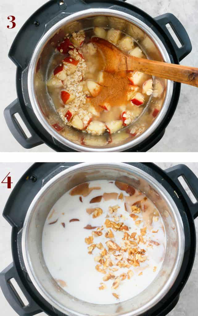 add water, milk, brown sugar and walnuts into the instant pot