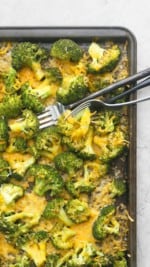 Sheet Pan Baked Garlic Broccoli with Cheese | Kitchen At Hoskins