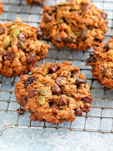 breakfast cookies placed on a wire rack.