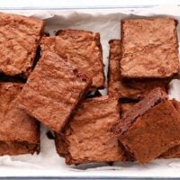 white tray with baked almond flour brownies.