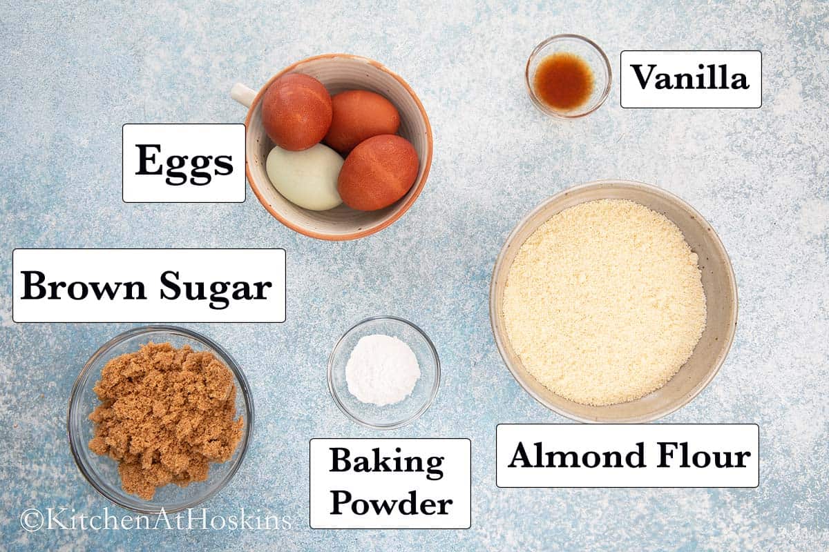 ingredients needed for the cake recipe.