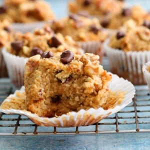 almond flour banana muffins on a wire rack.