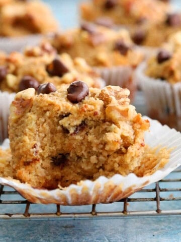 almond flour banana muffins on a wire rack.