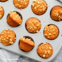 baked mini banana muffins in a muffin pan