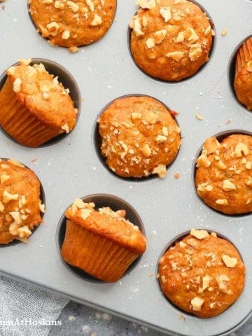 baked mini banana muffins in a muffin pan