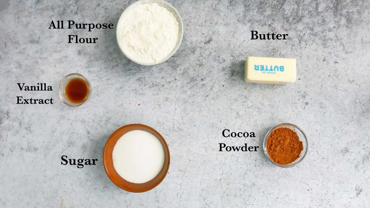 ingredients needed to make chocolate vanilla pinwheel cookies. 