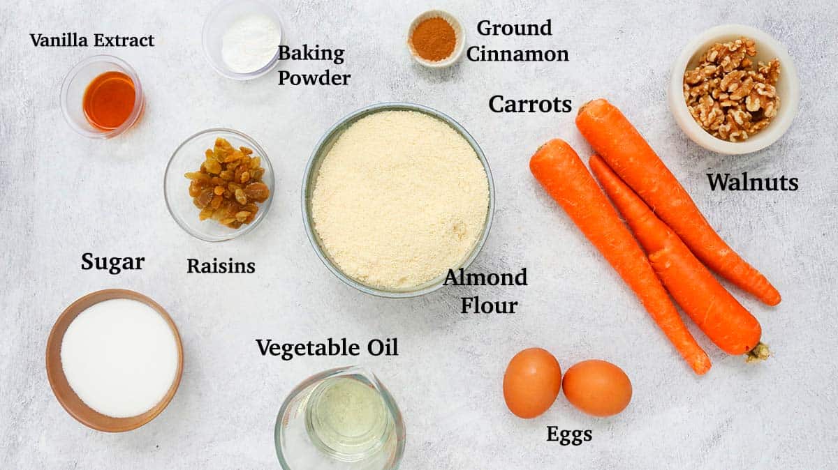 ingredients needed for the carrot muffin recipe.