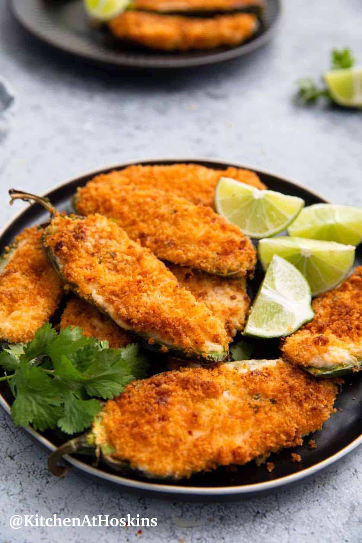 vegetarian jalapeno poppers on a plate. 