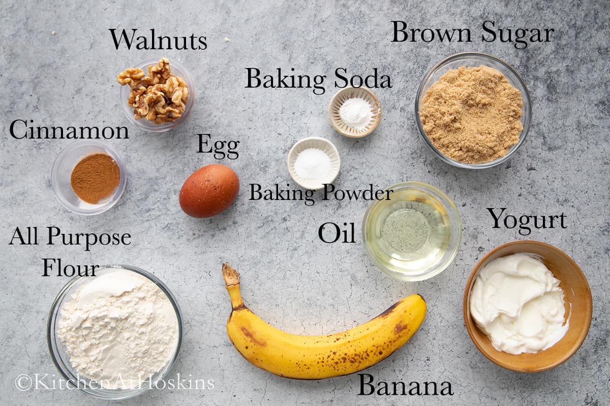 ingredients needed to make banana muffins in air fryer. 