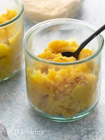 badam halwa in glass cups.