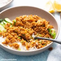 ground chicken stir fry in a bowl