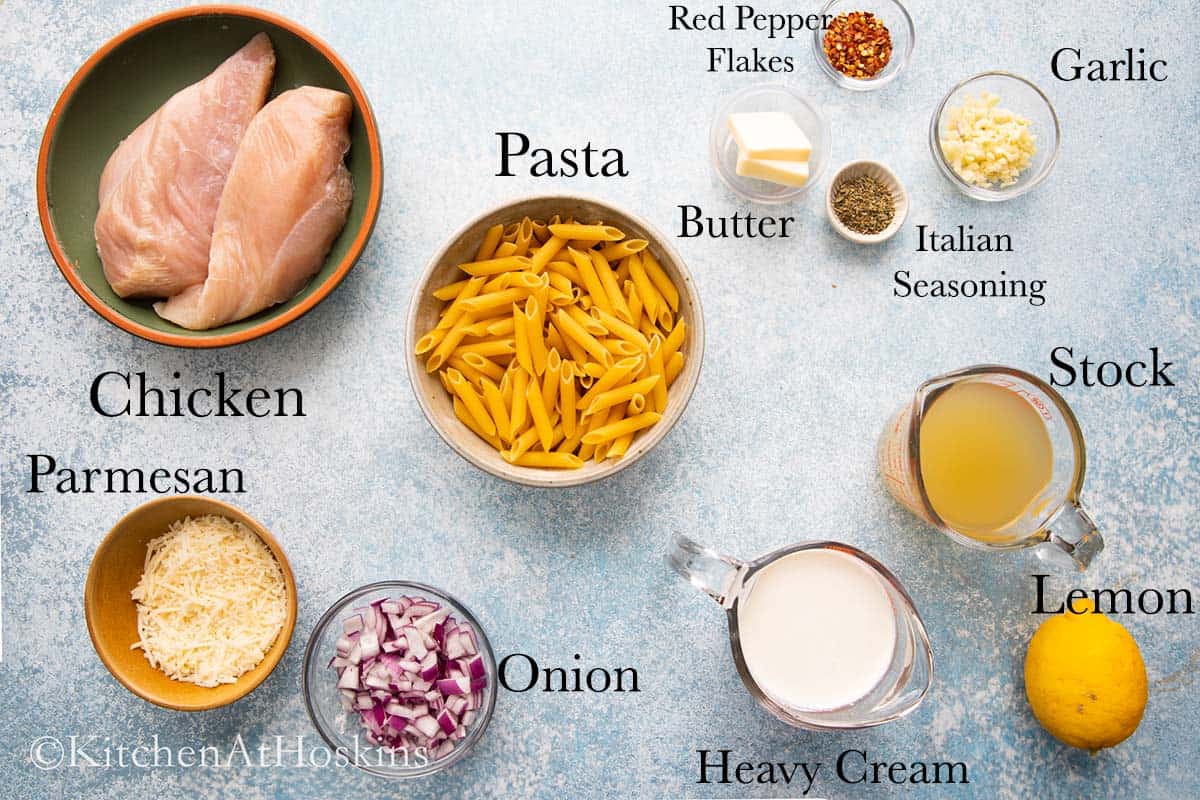 ingredients needed to make lemon chicken pasta.