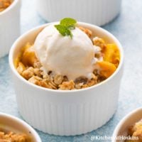 mango crips topped with ice cream.