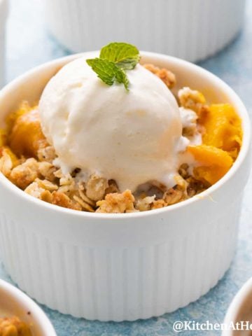 mango crips topped with ice cream.