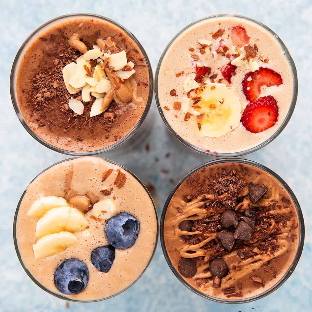 4 different peanut butter smoothies