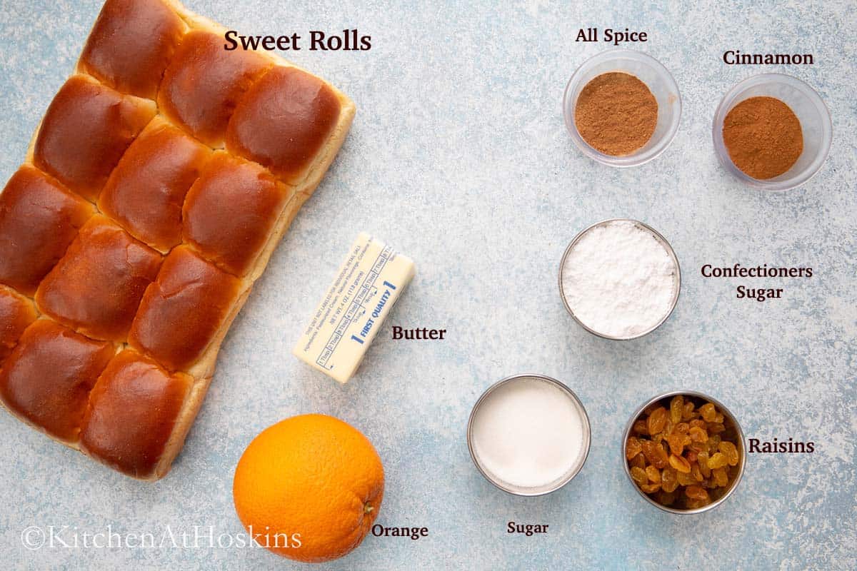ingredients needed to make hot cross buns recipe.
