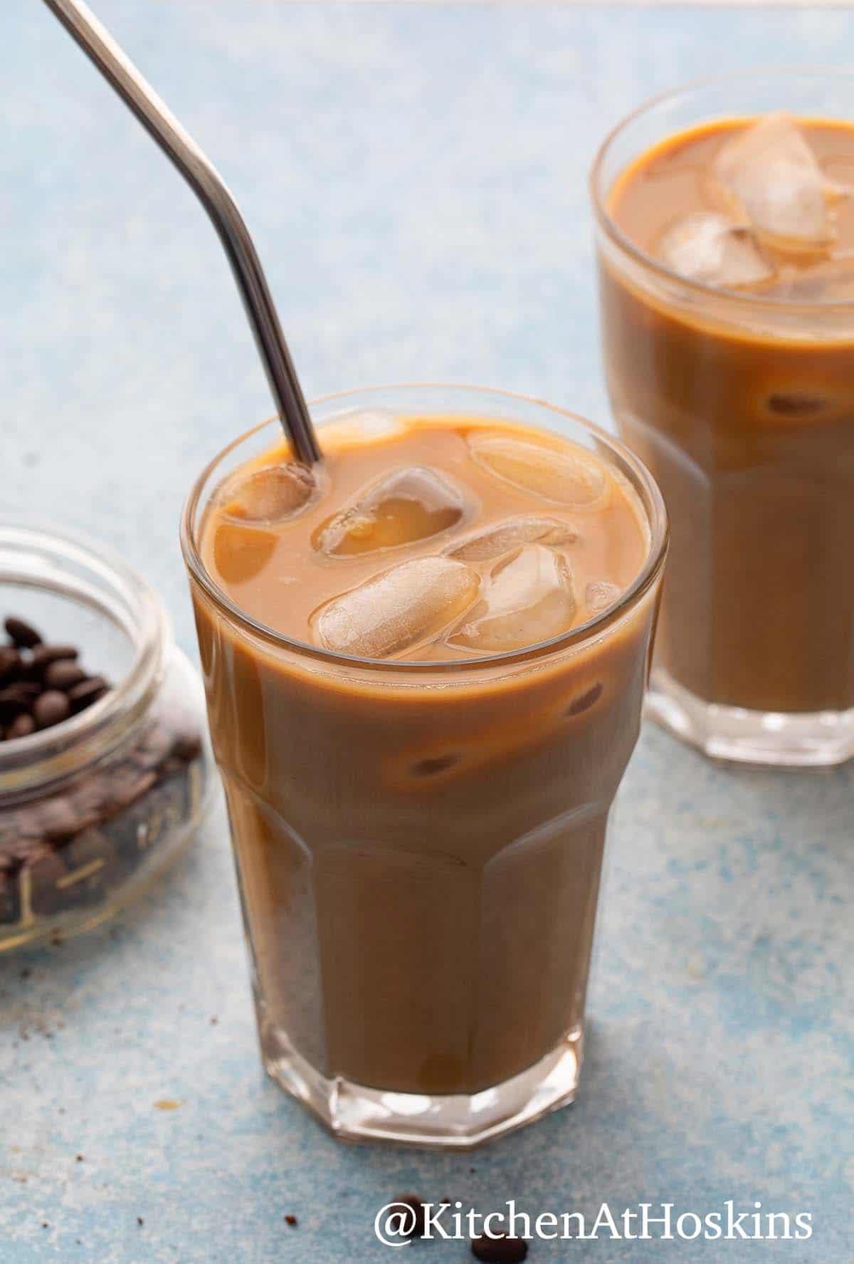 glasses with chilled coffee drinks.