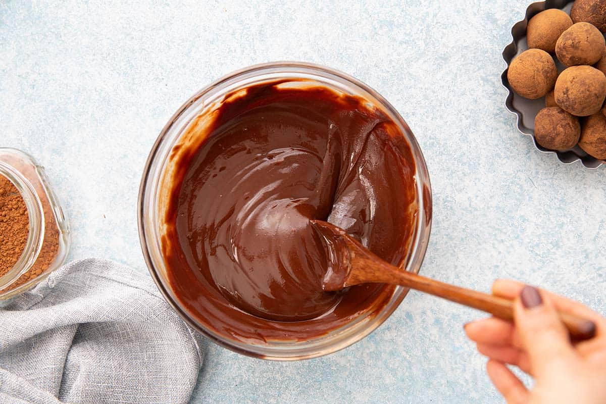 melted chocolate nut butter mixture in a glass bowl.