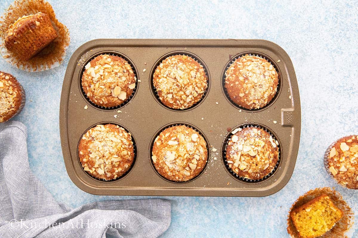 baked almond muffins in a pan. 